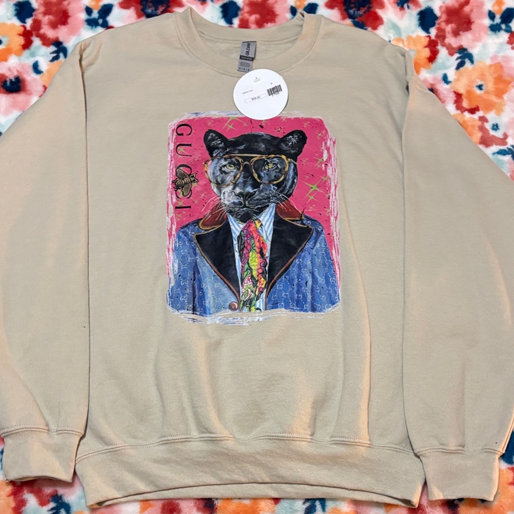 Gucci Tan Panther Graphic Sweatshirt